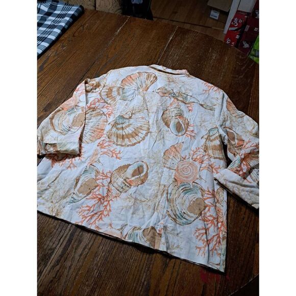 Size 14 Alfred Dunner Cotton Button Seashell Blouse Shirt Top Tan Peach Teal - Picture 6 of 6